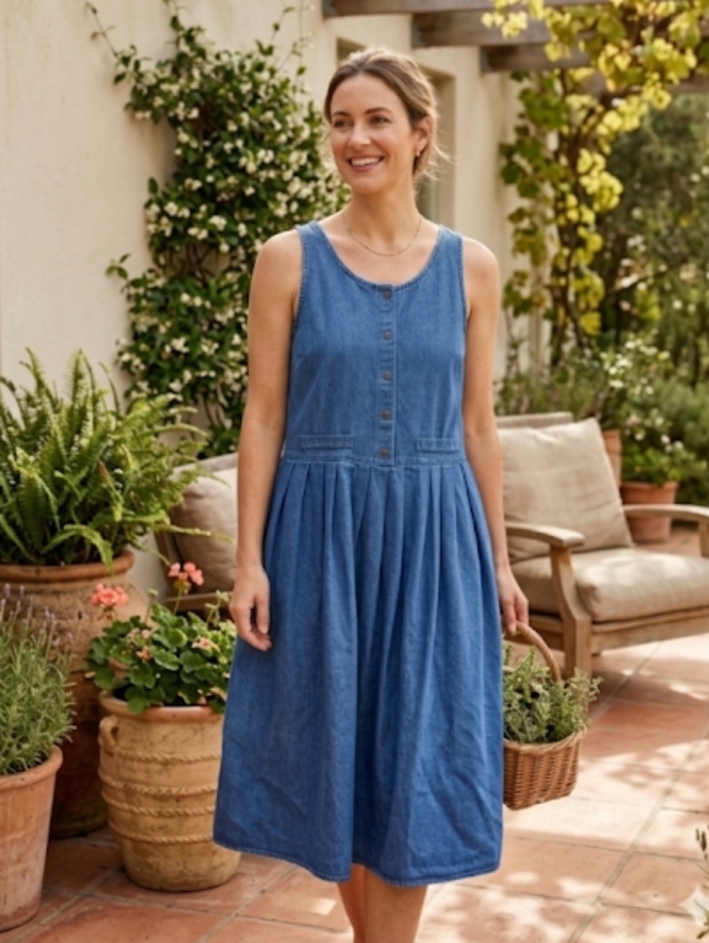 Vintage Eileen West Denim Jumper Dress Cotton